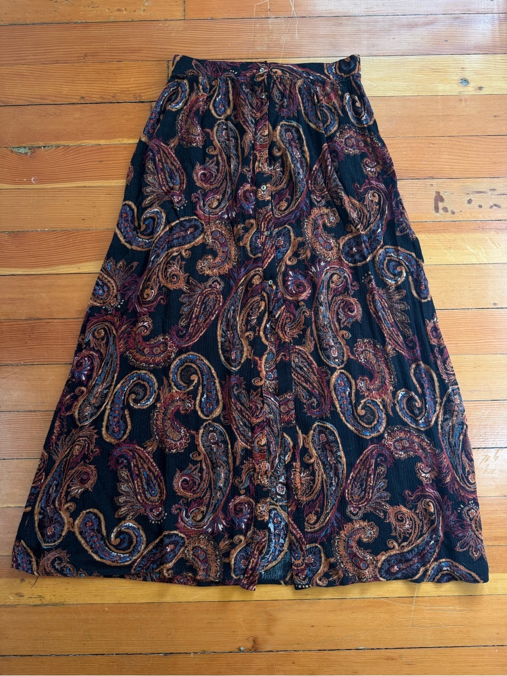 Black Paisley Button-Front Maxi Skirt